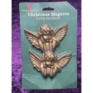 Vtg Cherub Fridge Magnet Winged Angels Gold Hollywood Regency American Greetings